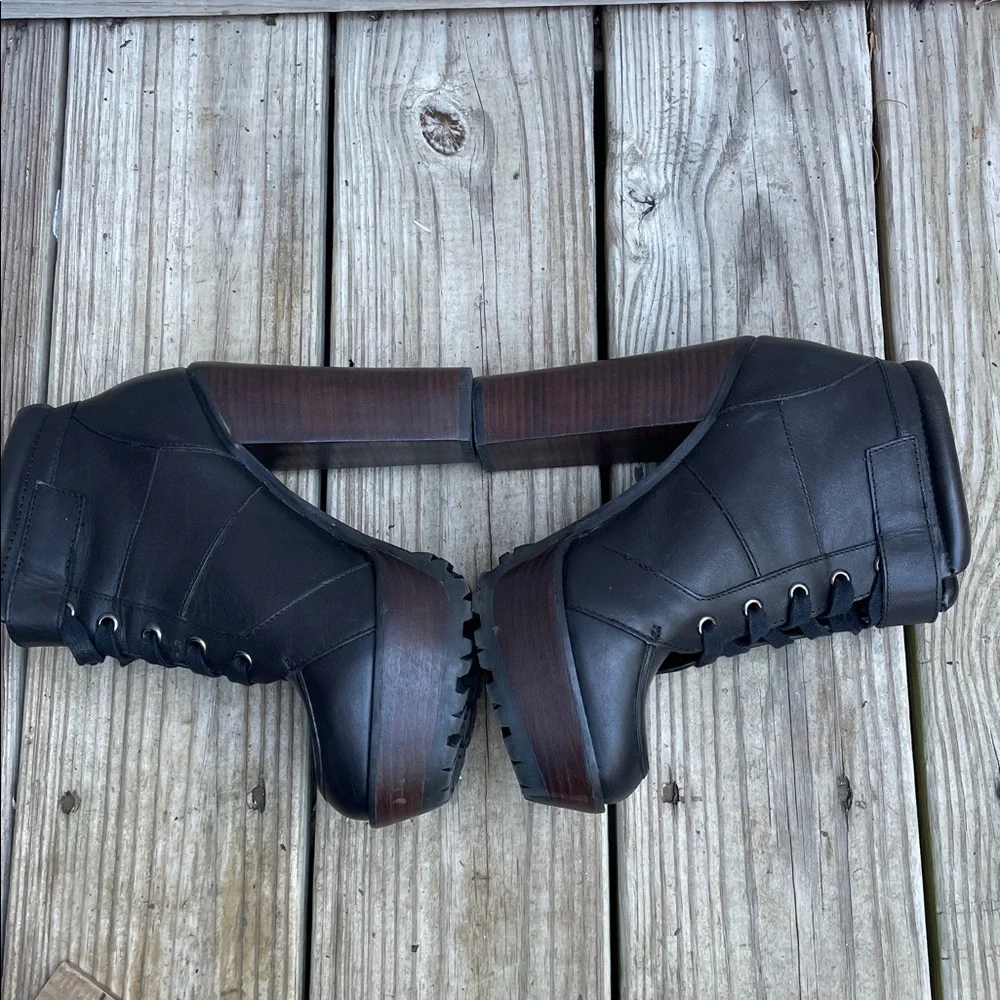 Steve Madden Deluxe Black Leather Platform Ankle Boots Chunky Block Heel Size 8